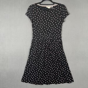 Boden Dress Womens Petite 2P Black Pink Polka Dot Midi Short Sleeve Pockets